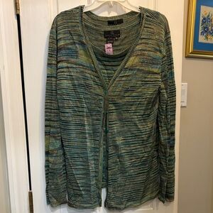 Carole Little Shimmering Knitwear Sweater Set in Green and Black, 1of a kind